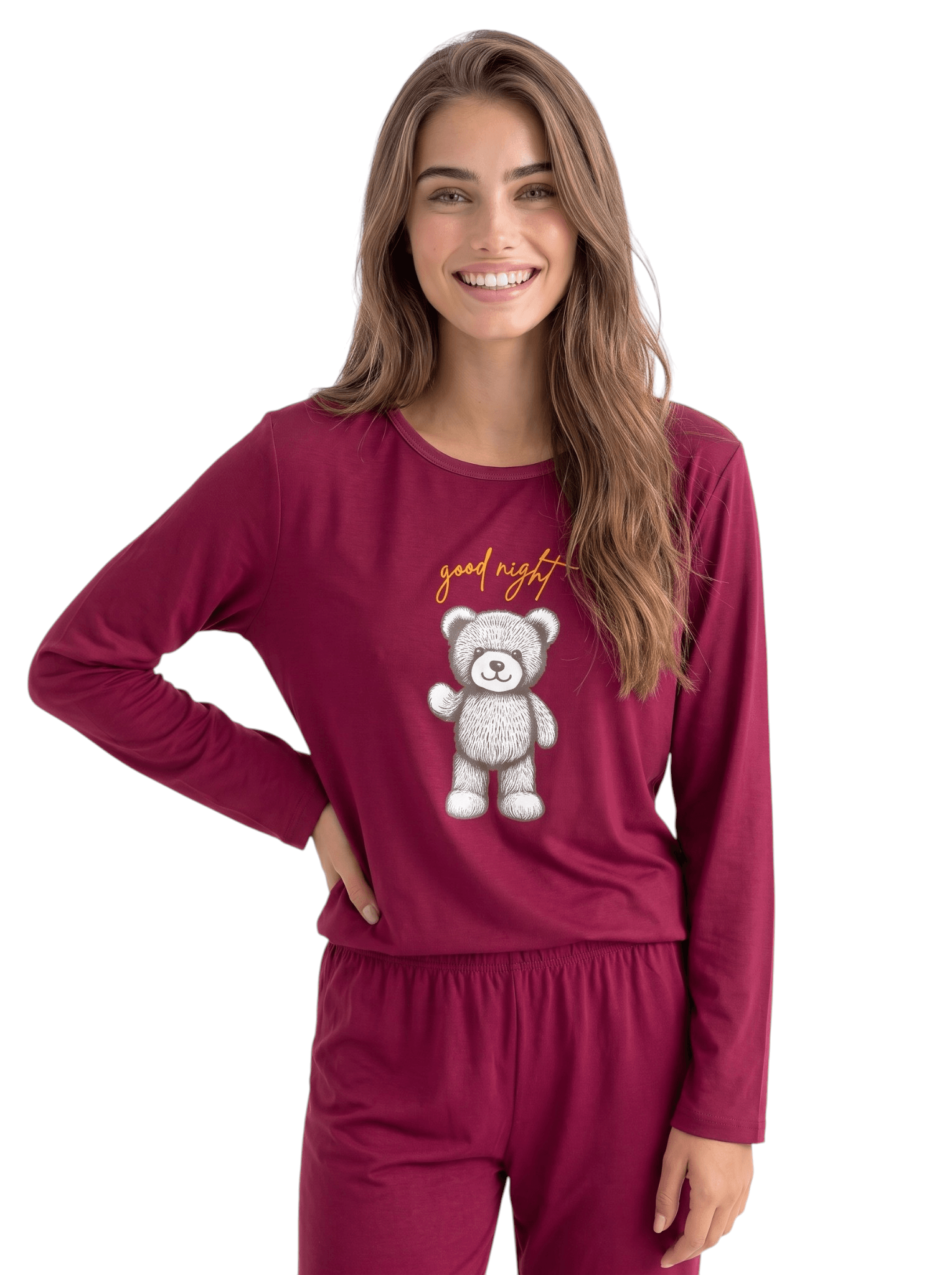 Conjunto Pijama Longo Feminino Nathália Blusa Manga Longa e Calça Comprida